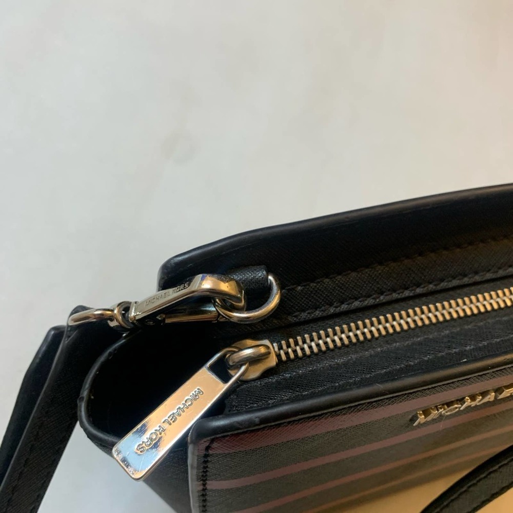 Michael Kors Mini Bag Striped Crossbody Black Violet Messenger Selma - Picture 13 of 14